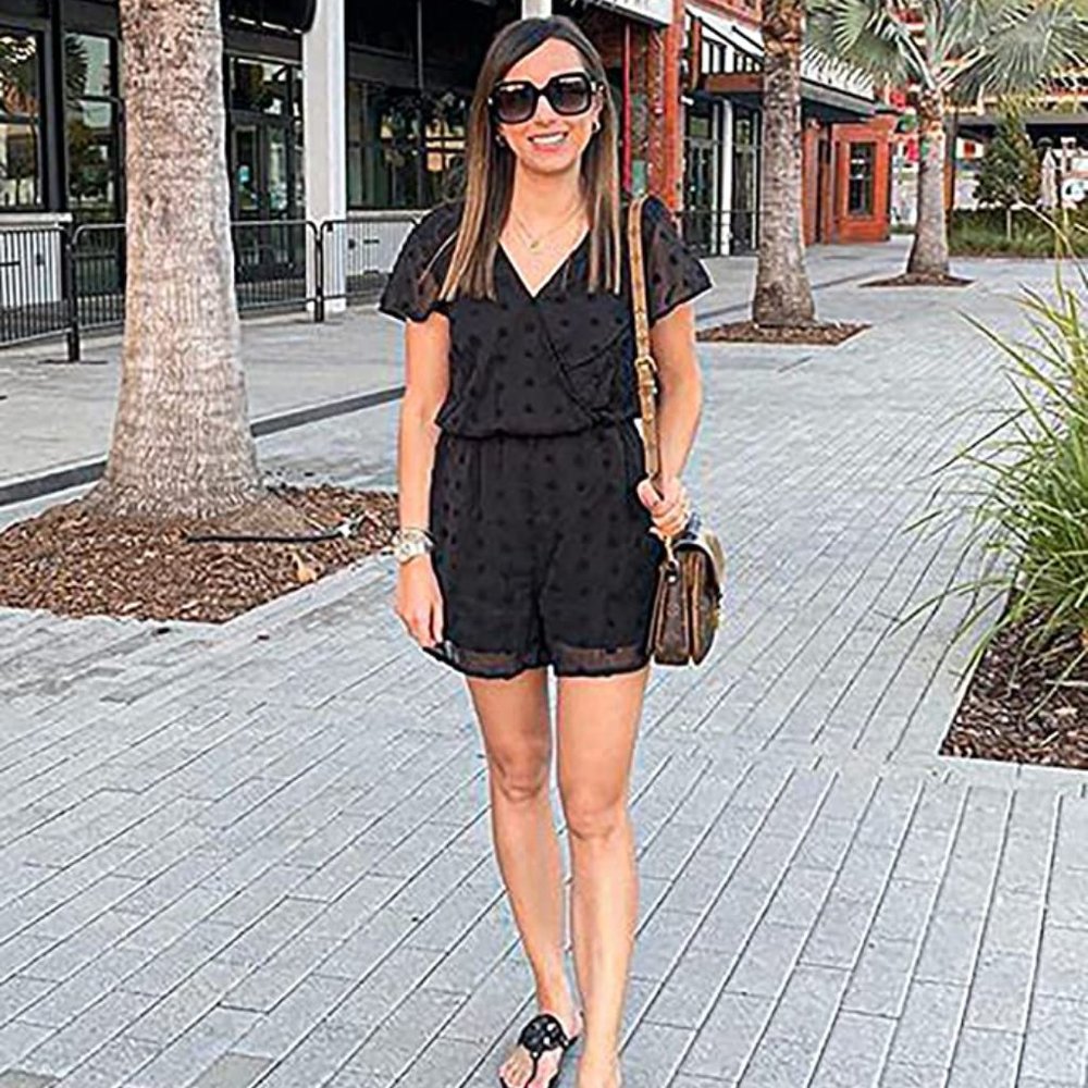 Swiss Dot Romper - Black